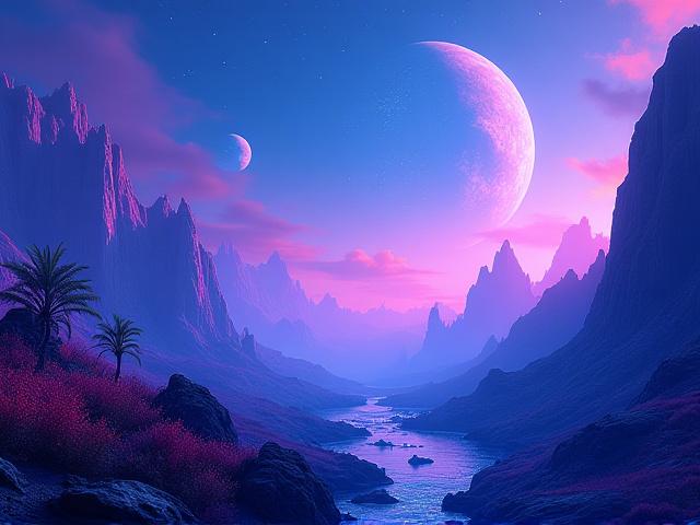 Vibrant, atmospheric sci-fi landscape art