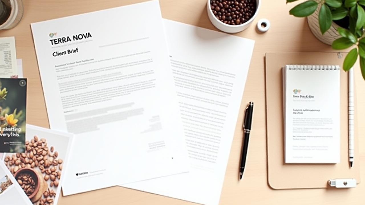 Project brief and mood board for a fictional coffee company 'Terra Nova'