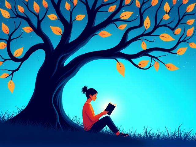 Stylized editorial illustration depicting a person reading under a fantastical tree, vibrant and modern.