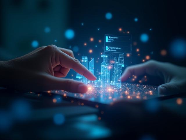 Illustration of a designer working with AI tools, showing glowing neural connections and abstract designs.