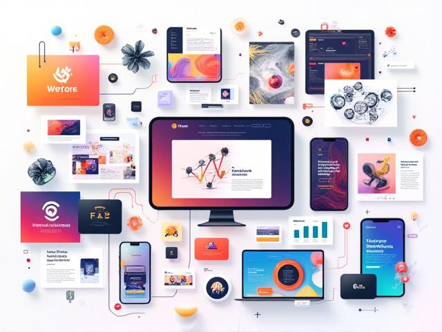 Collage of diverse graphic design portfolio pieces including logos, web mockups, and illustrations.